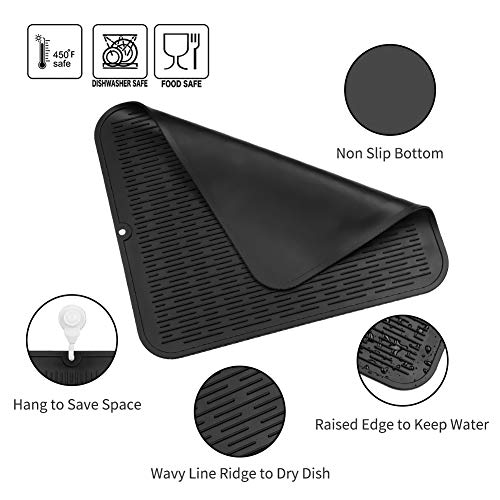 MicoYang Silicone Dish Drying Mat for Multiple Usage,Easy clean,Eco-friendly,Heat-resistant Silicone Mat for Kitchen Counter or Sink,Refrigerator or Drawer Liner Black XL 18 inches x 16 inches - Image 3