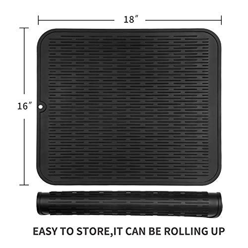 MicoYang Silicone Dish Drying Mat for Multiple Usage,Easy clean,Eco-friendly,Heat-resistant Silicone Mat for Kitchen Counter or Sink,Refrigerator or Drawer Liner Black XL 18 inches x 16 inches - Image 2