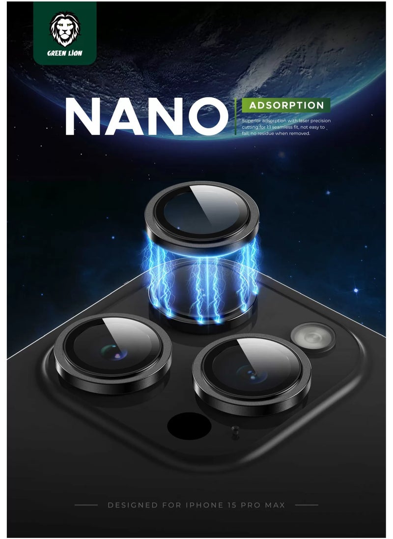 GREEN LION - iPhone 15 Pro/15 Pro Max HD Plus Camera Lens / Anti Fingerprint / Anti Scratch / Anti-Glare Coating / Water Resistant / High Transparency / Full Converge / Maximum Protection - Black - Image 1