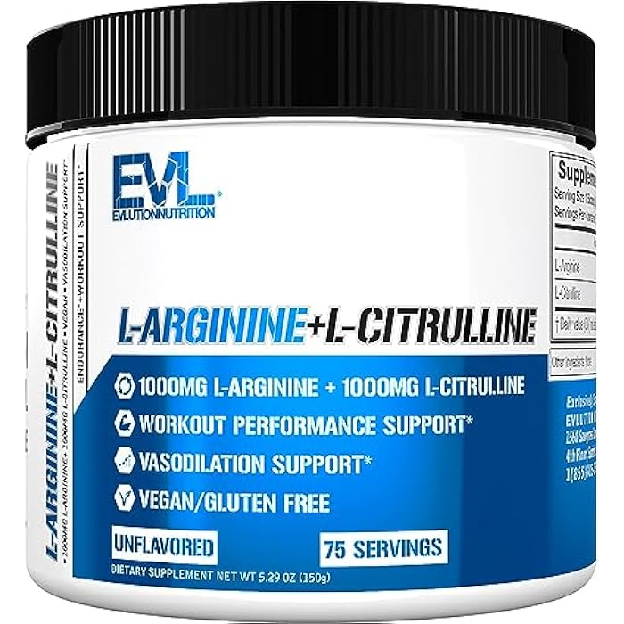 Evlution إيفلوشن للتغذية L-أرجينين + L-سيترولين - مكمل لتحمل الأداء + التمرين - مركب 2000 ملغ - دعم توسع الأوعية + أكسيد النيتريك - مسحوق نباتي + خالي من الغلوتين - 75 حصة - Image 1