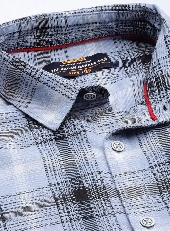 ذا انديان كراج كو Men Regular Fit Checkered Full Sleeves Spread Collar Casual Shirt