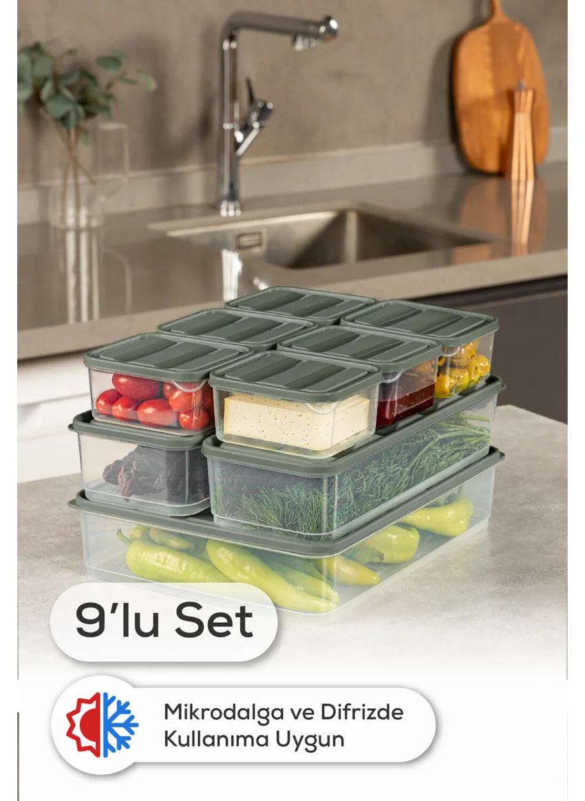 فينيف 9-Piece Fridge Freezer Organizer Microwave and Freezer Suitable Storage Container Green