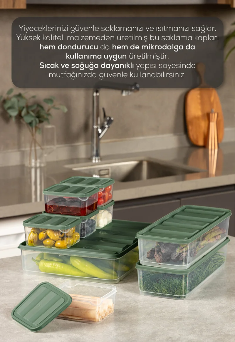 فينيف 9-Piece Fridge Freezer Organizer Microwave and Freezer Suitable Storage Container Green