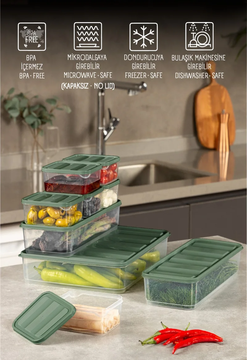 فينيف 9-Piece Fridge Freezer Organizer Microwave and Freezer Suitable Storage Container Green