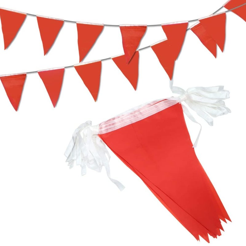 Excefore Bunting Banner Red Nylon Pennant Banners with Big Flags for Indoor Outdoor Celebrations Ideal for Birthday Wedding Party Garden Grand Opening Festivities 200M 300 Flags - Image 1