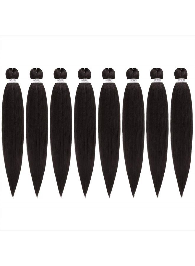 Difunee Pre-stretched Braiding Hair - 16 Inch 8 Packs Medium Long Braiding Hair Yaki Texture Soft Crochet Braids, Natrual Black Brown Hot Water Setting Twist Synthetic Braiding Hair Extensions（16 Inch - Image 1