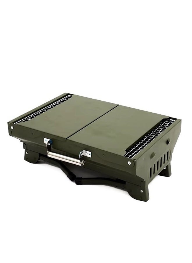 Portable, foldable charcoal grill with cover for picnics and camping
