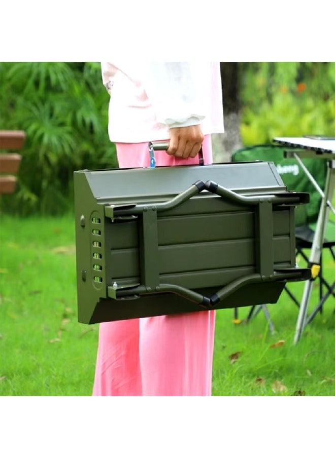 Portable, foldable charcoal grill with cover for picnics and camping
