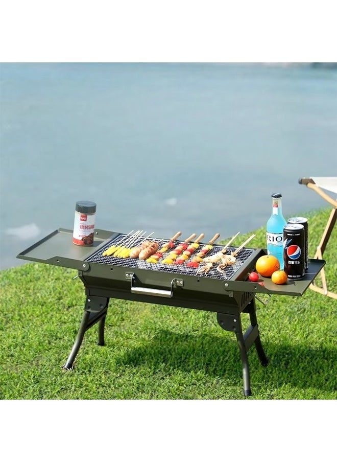Portable, foldable charcoal grill with cover for picnics and camping