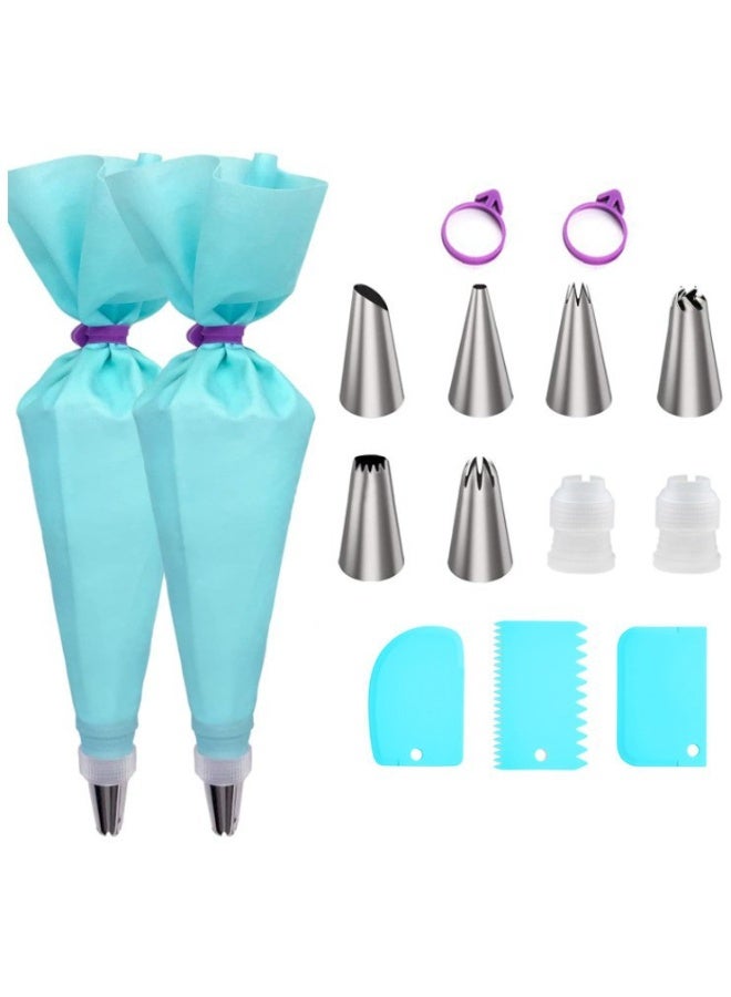 مجموعة أكياس تزيين الكيك وأطرافها، أكياس تزيين قابلة لإعادة الاستخدام، طقم تزيين الكيك للخبز مع أكياس معجنات وأطرافها، محولات قياسية، حلقات سيليكون، أدوات تزيين الكيك، لوازم تزيين الكيك، الكب كيك - Image 1