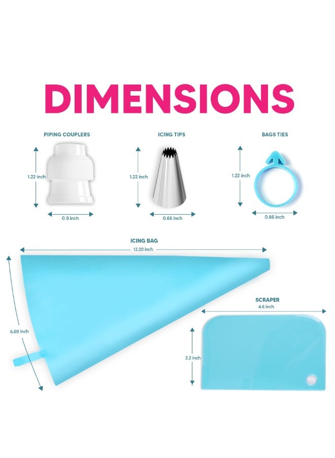 مجموعة أكياس تزيين الكيك وأطرافها، أكياس تزيين قابلة لإعادة الاستخدام، طقم تزيين الكيك للخبز مع أكياس معجنات وأطرافها، محولات قياسية، حلقات سيليكون، أدوات تزيين الكيك، لوازم تزيين الكيك، الكب كيك - Image 4