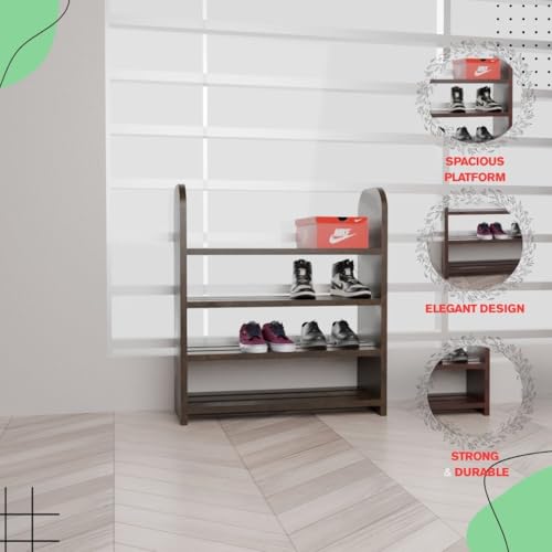 flux 4-Tier Wooden Shoe Rack, Medium Size, Particleboard with Laminate Finish, Freestanding Storage Shelf for Home, Living Room, Kitchen, or Office, 50x20x60 cm, Brown - Image 4