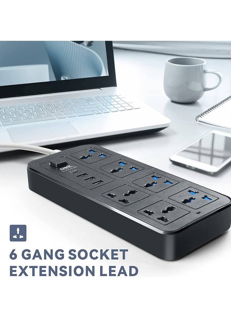 HEXABEX شريط تمديد طاقة عالي الجودة بـ 6 منافذ مع 3 منافذ USB وPD مقابس تمديد كهربائية عالمية بطول 2 متر أسود  - Image 5
