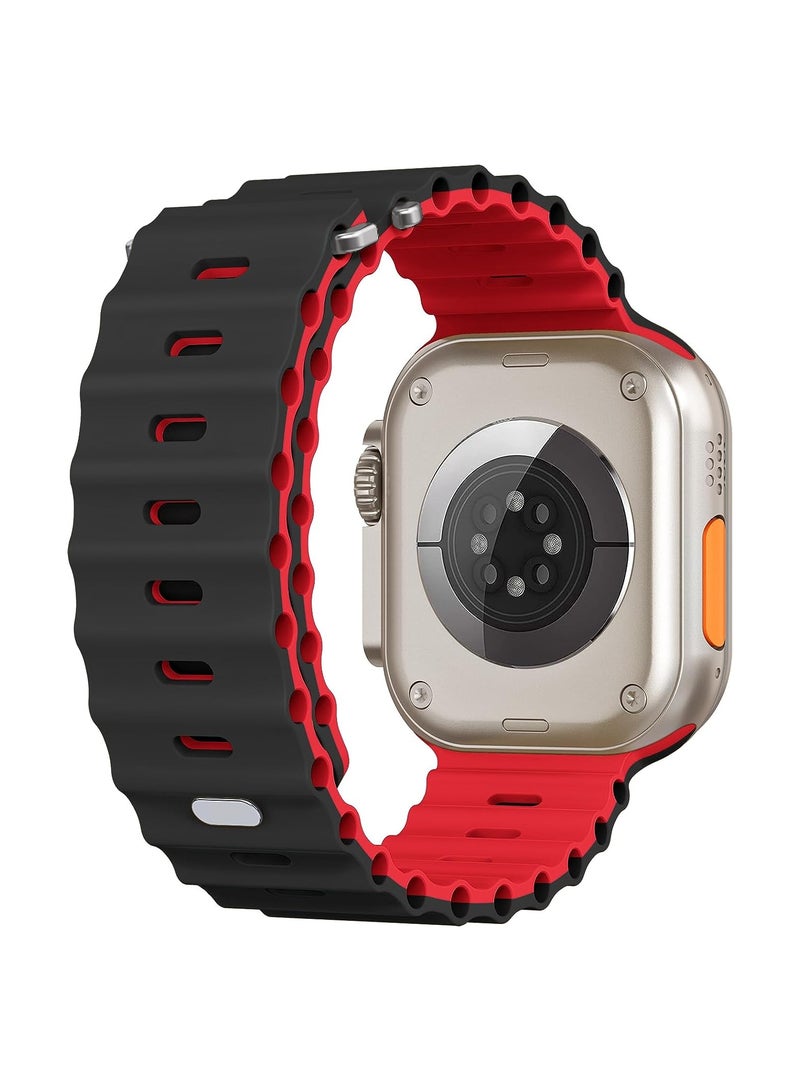 Color Fans Soft Silicone Ocean Sports Strap Compatible Apple Watch 41mm 40mm 38mm for Men Women, Adjustible Watch Band for Apple Watch SE/Series 9/8/7/6/5/4/3/2/1 - Black/Red - Image 2