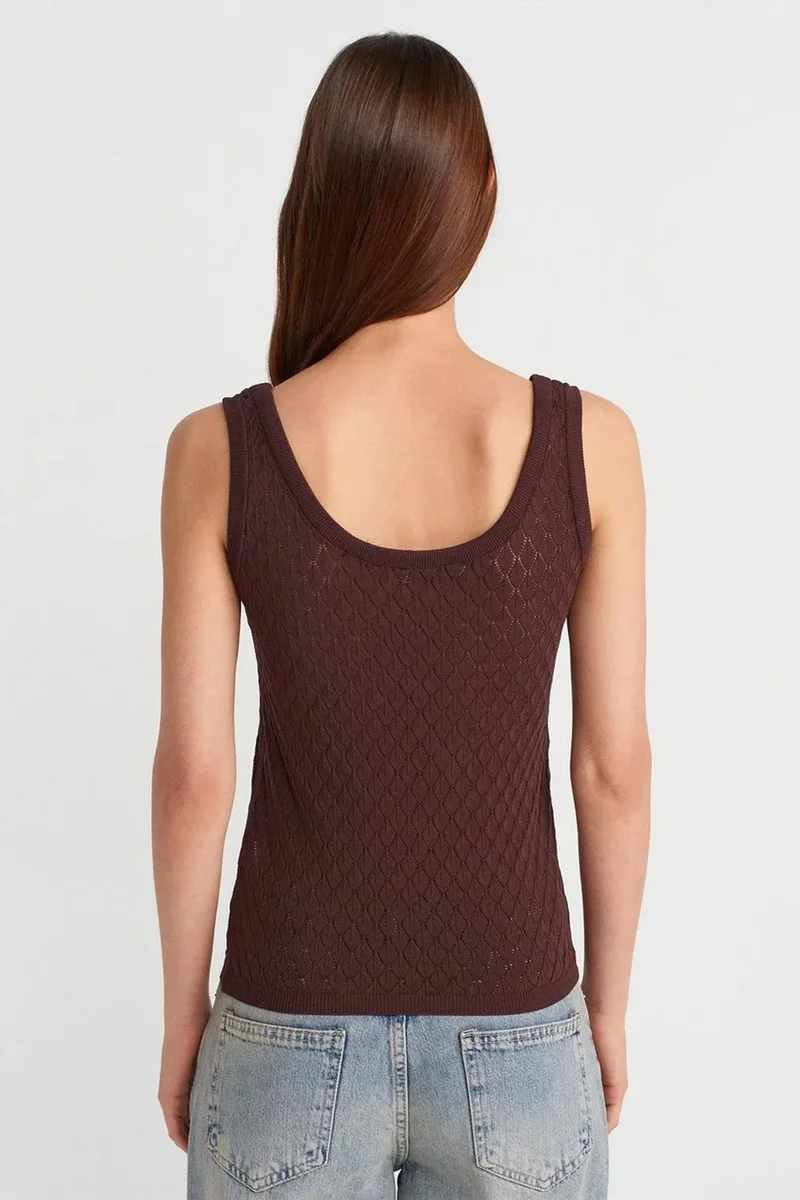 Dilvin Coffee Brown DILVIN Textured Ribbed Sleeveless Blouse for Women | Best Price UAE