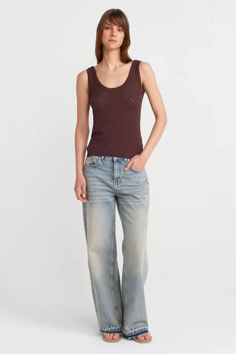 Dilvin Coffee Brown DILVIN Textured Ribbed Sleeveless Blouse for Women | Best Price UAE