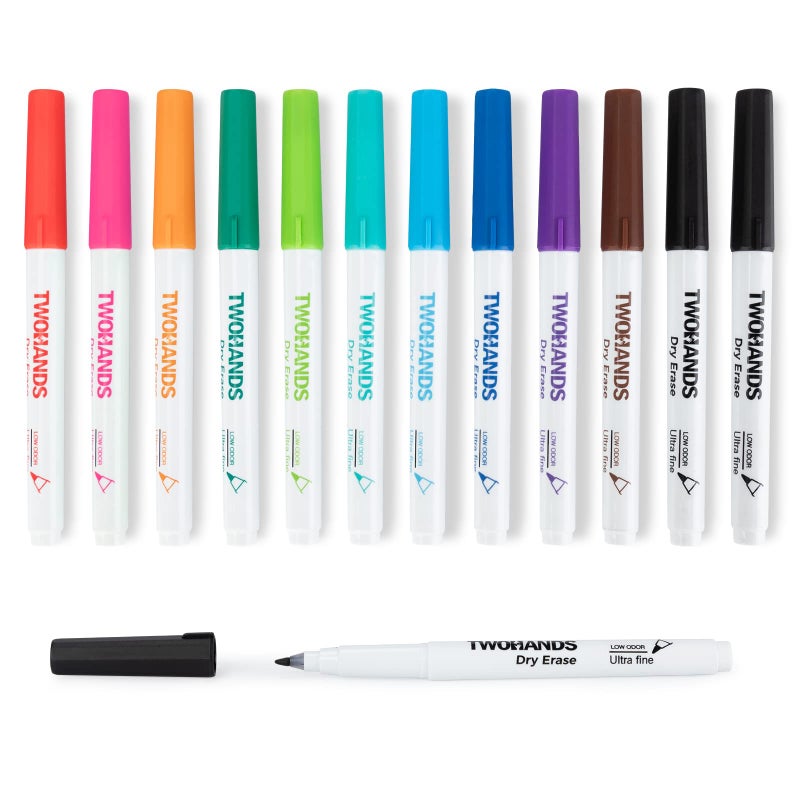 TWOHANDS Dry Erase Markers Ultra Fine Tip,0.7mm,Low Odor,Extra Fine Point,11 Assorted Colors,Whiteboard Markers for School,Office,Home,or Planning Whiteboard,12 Count,20529 - Image 2