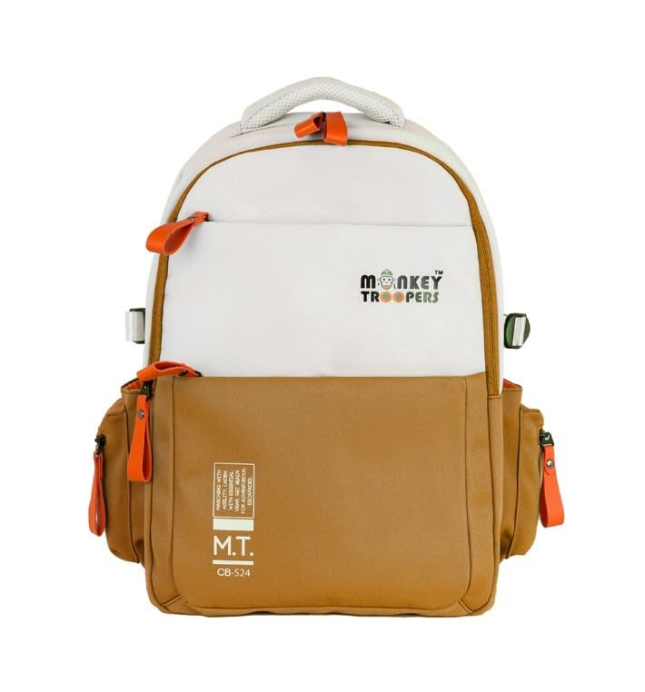 MONKEY TROOPERS Bouje Laptop Backpack Bag For Men Women Girls Boys, college, school, office, travel, casual, 15.6-inch,Quick Access & Zippered Pockets, 27 Litre, Water Resistant (White/Brown) - Image 1