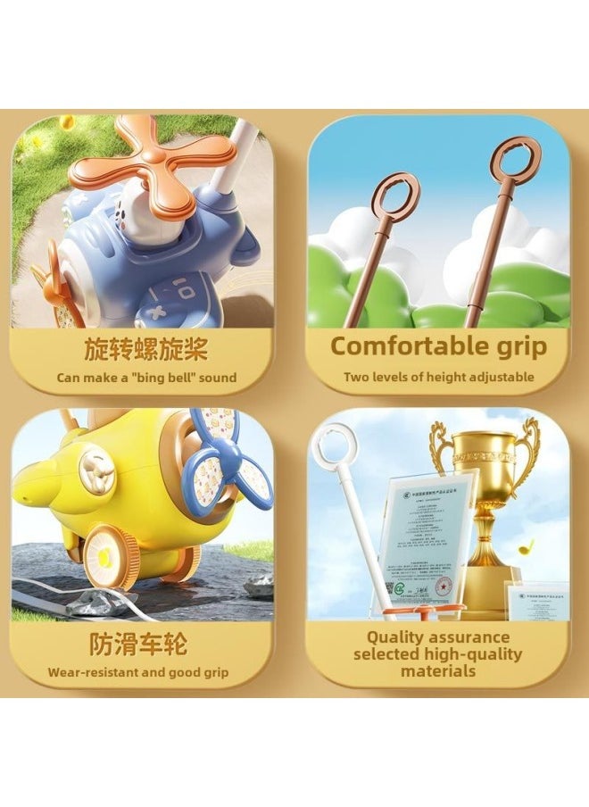 Children's Moe Fun Toddler Trolley Aircraft Bear Push Push Music Single Pole With Bell Interactive Toy 1-3 Years Old-Color:Blue  - Image 4