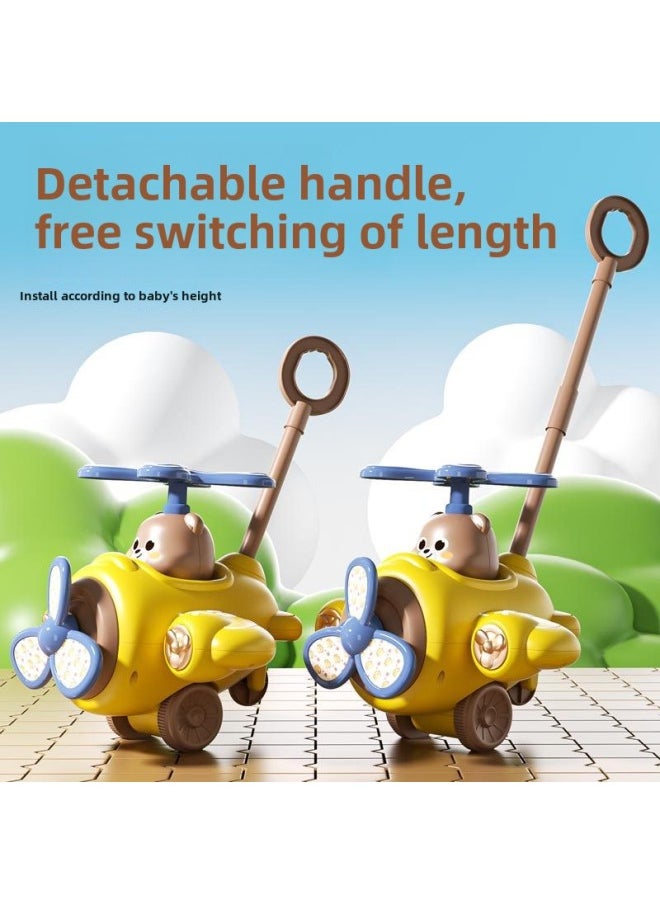 Children's Moe Fun Toddler Trolley Aircraft Bear Push Push Music Single Pole With Bell Interactive Toy 1-3 Years Old-Color:Blue  - Image 5