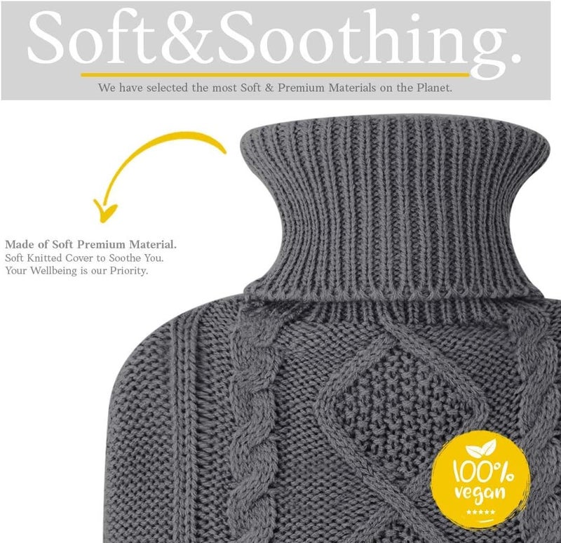 Qomfor Hot Water Bottle with Cover UK - Soft Premium Faux Fur, 1.8L Hot Water Bottle for Period Pain Relief, Back Pain & Shoulder Pain - Cozy Gifts for Women & Men - Luxury Comfort (Dark Grey) - Image 2