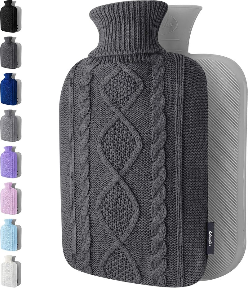 Qomfor Hot Water Bottle with Cover UK - Soft Premium Faux Fur, 1.8L Hot Water Bottle for Period Pain Relief, Back Pain & Shoulder Pain - Cozy Gifts for Women & Men - Luxury Comfort (Dark Grey) - Image 1