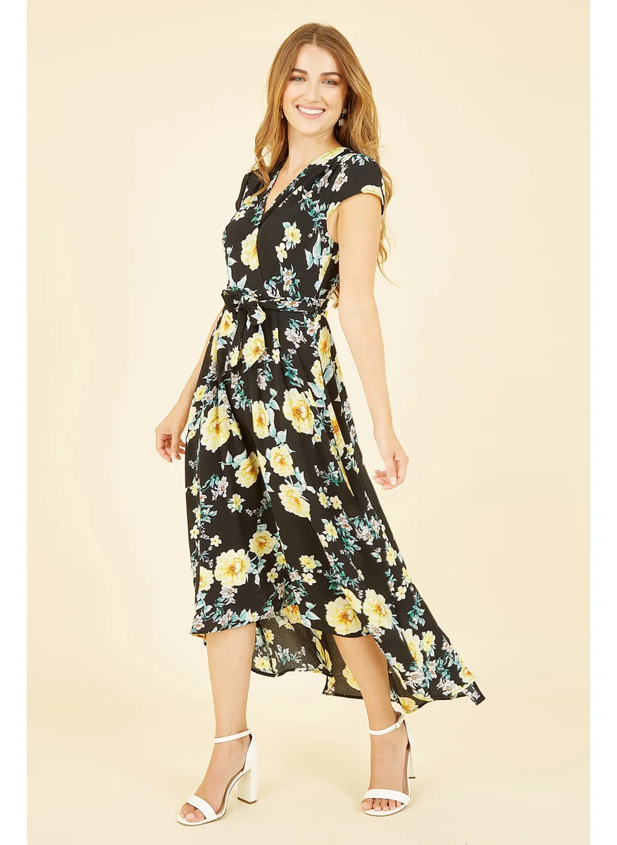 ميلا لندن Floral Print Dipped Hem Midi Wrap Dress