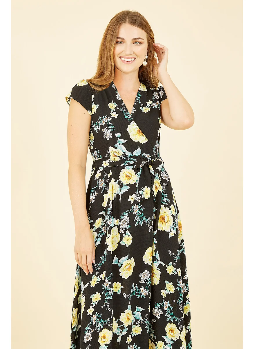 ميلا لندن Floral Print Dipped Hem Midi Wrap Dress