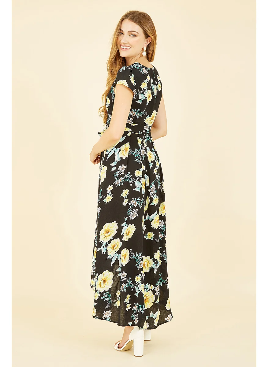 ميلا لندن Floral Print Dipped Hem Midi Wrap Dress
