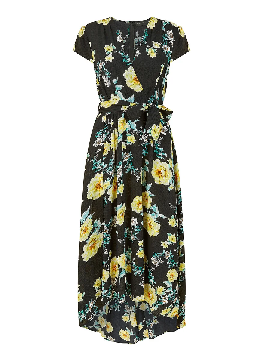 ميلا لندن Floral Print Dipped Hem Midi Wrap Dress