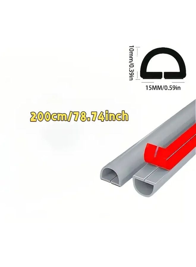 2m 78 74 Inch Semicircle Gray PVC Self Adhesive Wall Cable Concealer Wire Management - Image 1