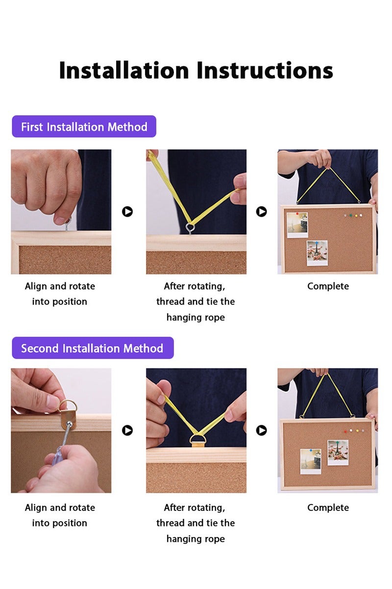 ديبتر لوحة إعلانات لوحة إعلانات من الفلين مقاس 40 × 30 سم، لوحة إعلانات مثبتة على الحائط، لوحة إعلانات رسائل، مثالية لديكور المكتب والمنزل، والمدرسة، والمقصورة - Image 5