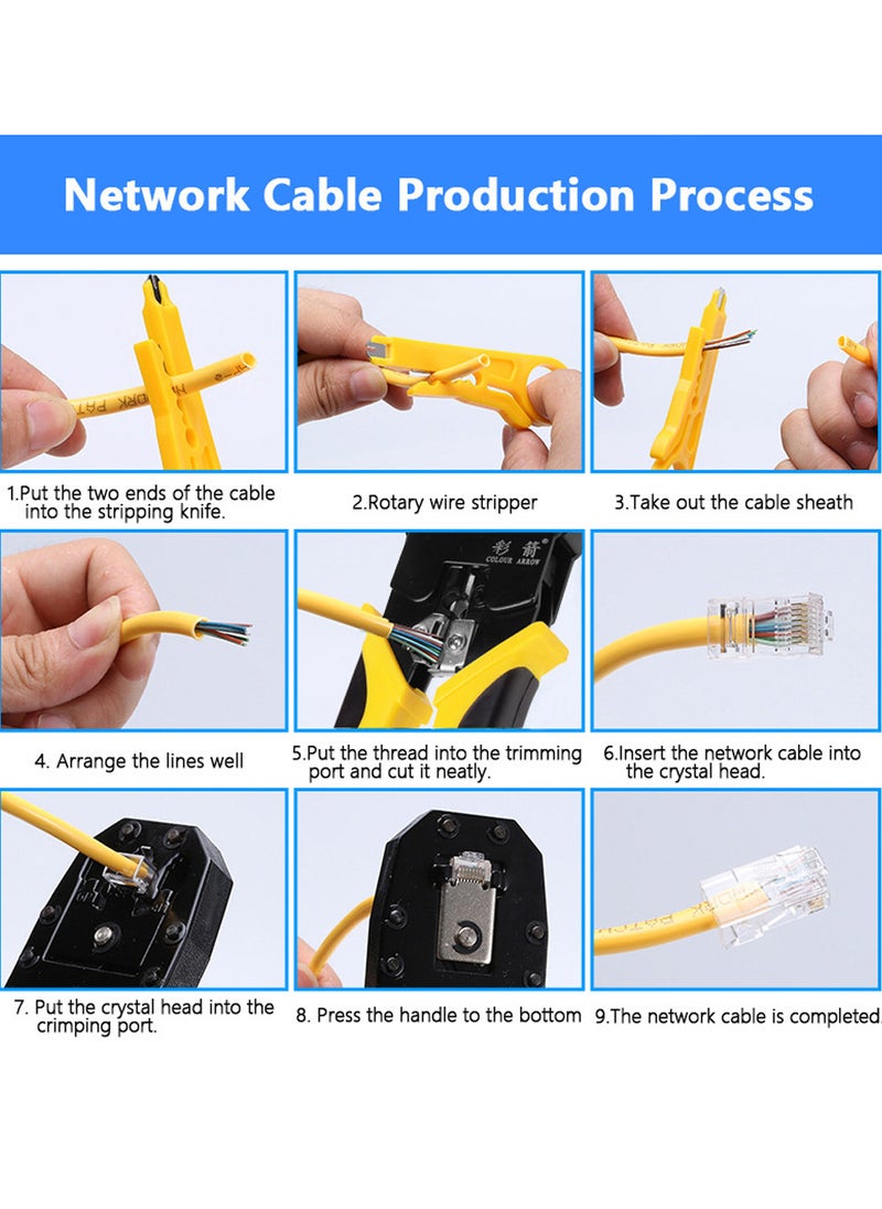Generic - طقم أدوات إصلاح الشبكة RJ45 RJ11 RJ12 من Handskit مع أداة اختبار الكابلات ومشبك زنبركي وأداة ضغط وكماشة ضغط - Image 1