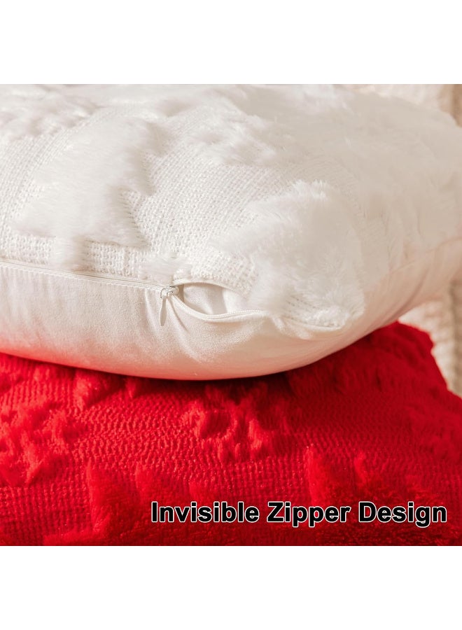 HI-FINE أغطية وسائد رمي شجرة عيد الميلاد البيضاء 18"x18" مجموعة من 2، أغطية وسائد زخرفية ناعمة من الفرو مع تطريز، وسائد تزيينية للعطلات للكنبة، ديكور منزلي على طراز المزرعة - Image 2