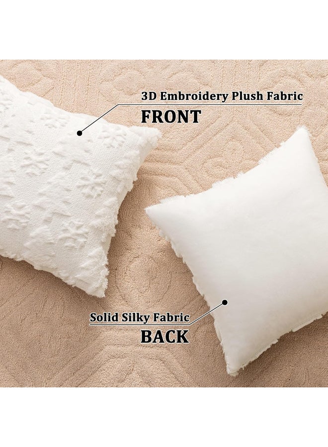 HI-FINE أغطية وسائد رمي شجرة عيد الميلاد البيضاء 18"x18" مجموعة من 2، أغطية وسائد زخرفية ناعمة من الفرو مع تطريز، وسائد تزيينية للعطلات للكنبة، ديكور منزلي على طراز المزرعة - Image 3