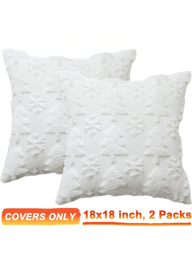 HI-FINE أغطية وسائد رمي شجرة عيد الميلاد البيضاء 18"x18" مجموعة من 2، أغطية وسائد زخرفية ناعمة من الفرو مع تطريز، وسائد تزيينية للعطلات للكنبة، ديكور منزلي على طراز المزرعة - Image 4