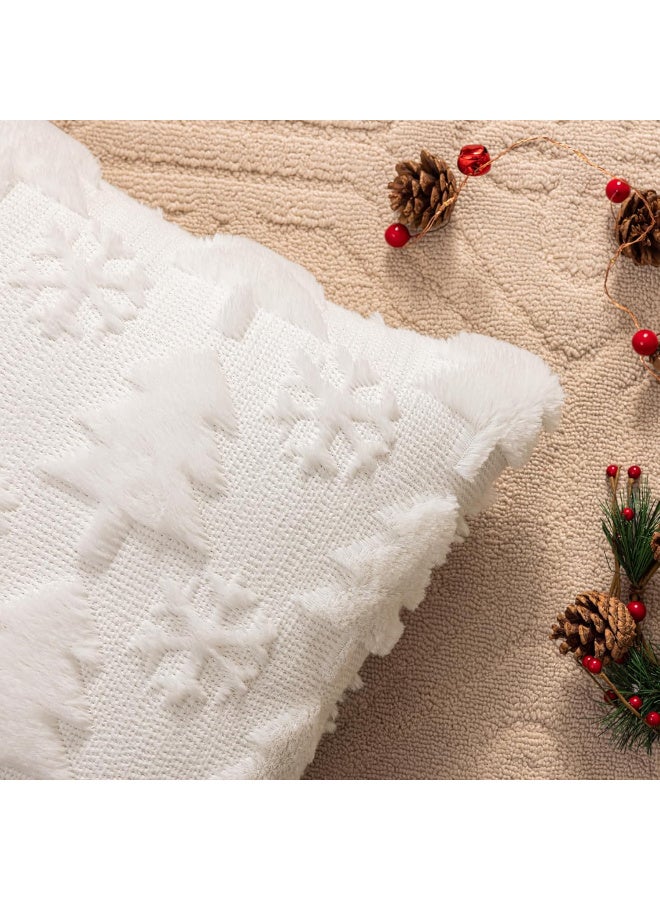 HI-FINE أغطية وسائد رمي شجرة عيد الميلاد البيضاء 18"x18" مجموعة من 2، أغطية وسائد زخرفية ناعمة من الفرو مع تطريز، وسائد تزيينية للعطلات للكنبة، ديكور منزلي على طراز المزرعة - Image 5