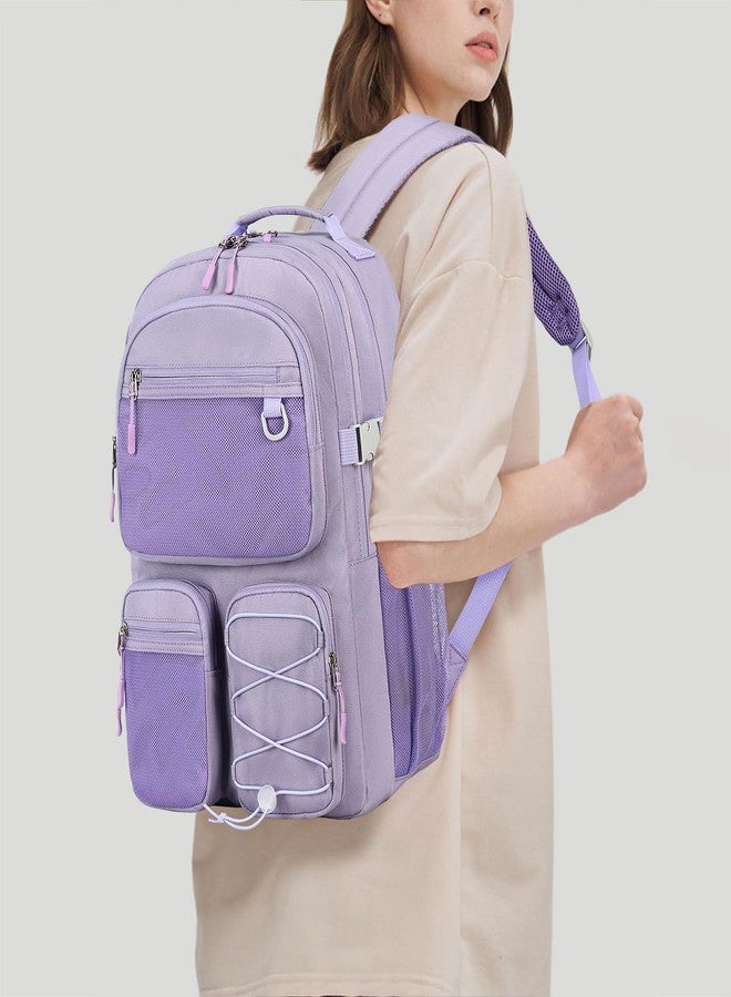 Lohol Water Resistant Daypack with Mulitiple Pockets for Travel Outdoor College, 15.6 inch Laptop Backpack for Men and Women, Purple, Large, Daypack Backpacks - Image 2