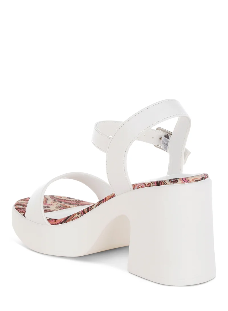 London Rag Faux Leather Pin Buckle Platform Heels in White