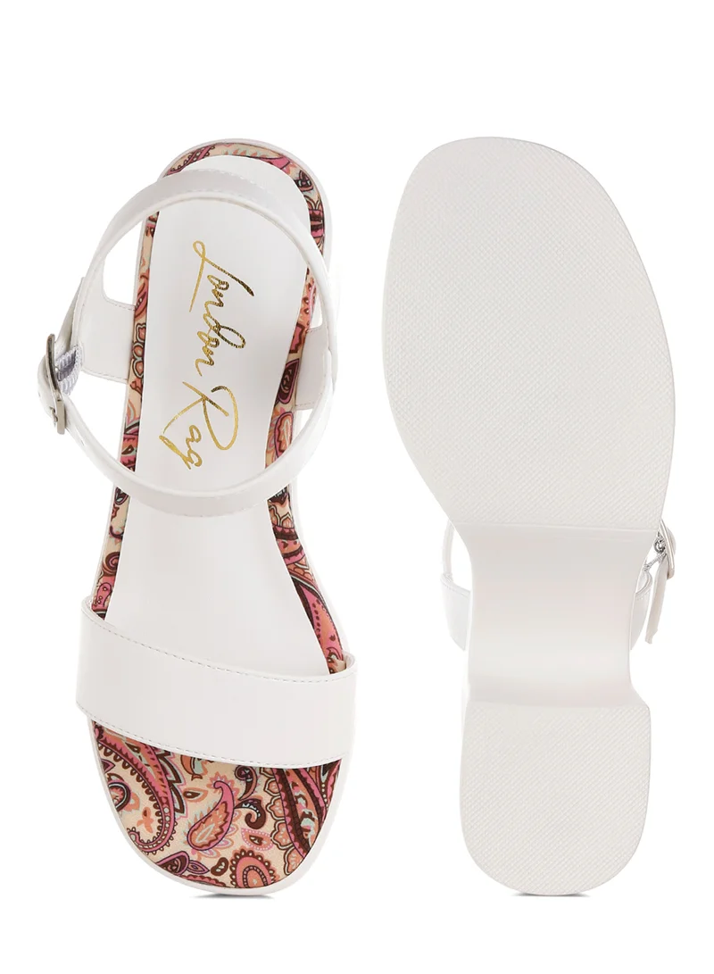 London Rag Faux Leather Pin Buckle Platform Heels in White