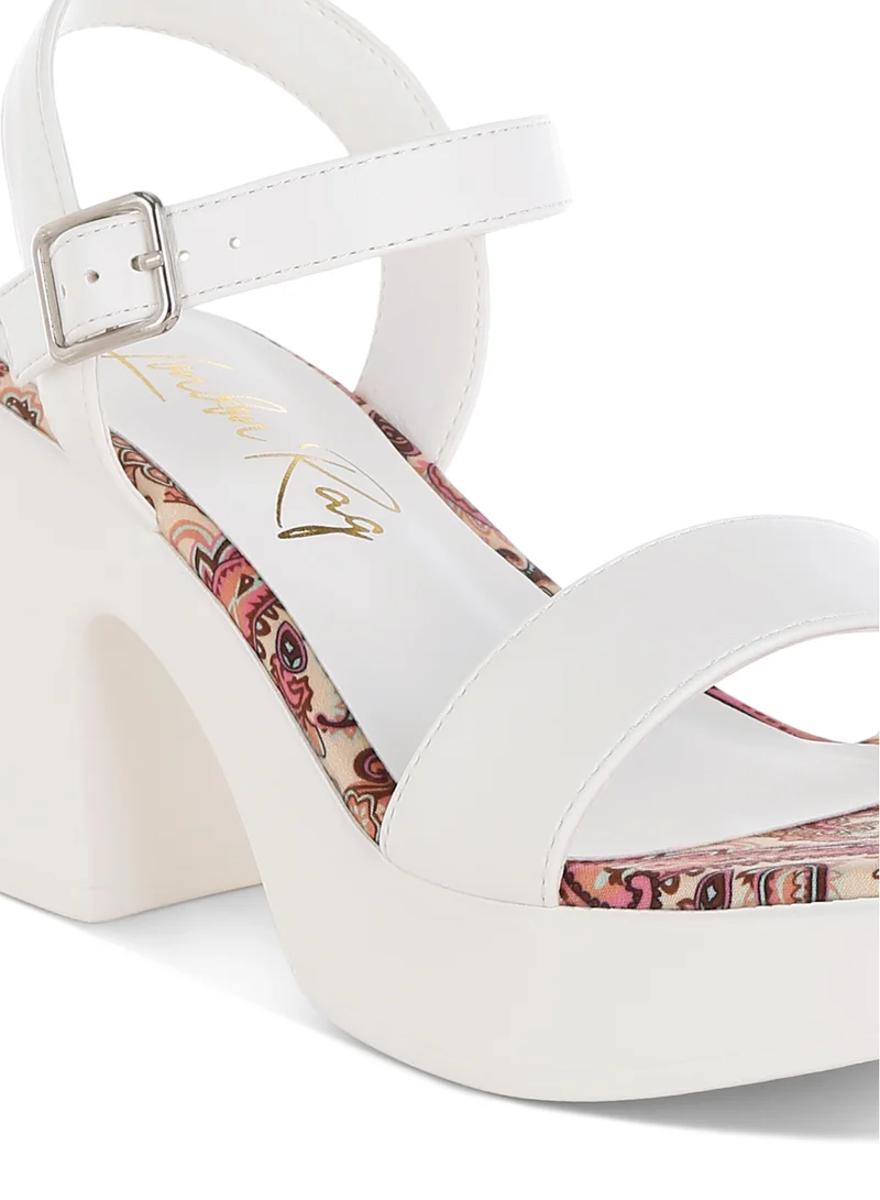 London Rag Faux Leather Pin Buckle Platform Heels in White