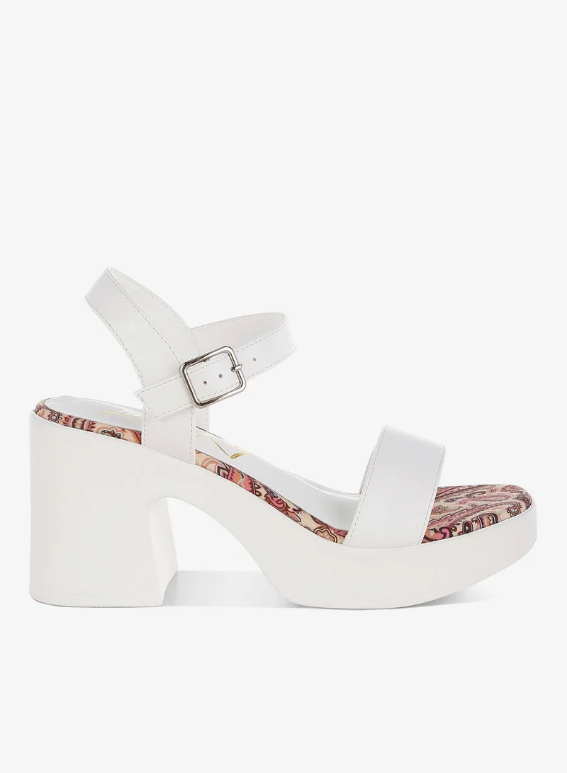 London Rag Faux Leather Pin Buckle Platform Heels in White