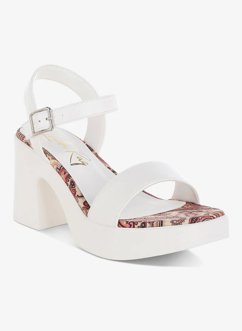 London Rag Faux Leather Pin Buckle Platform Heels in White