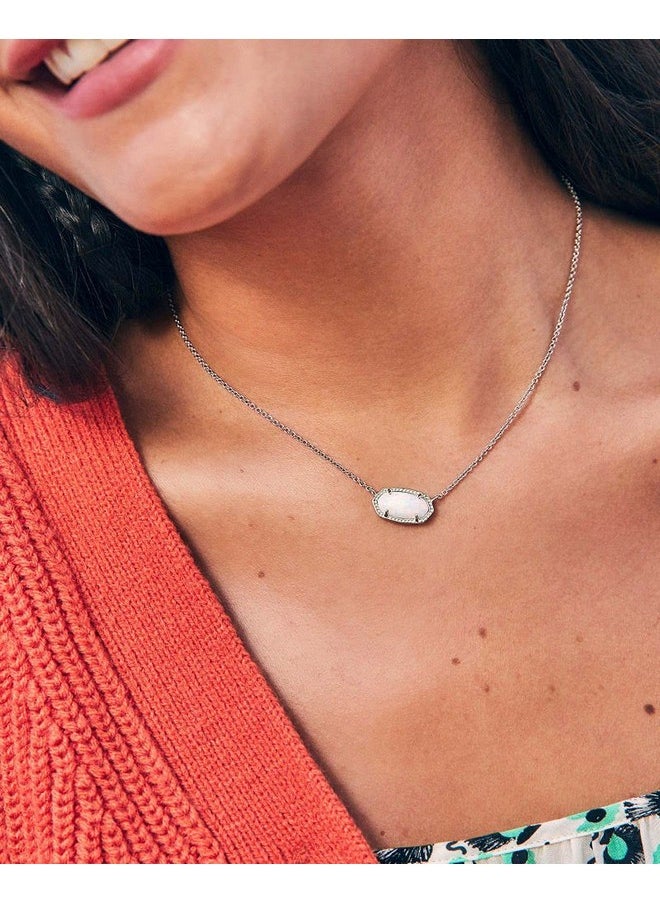 Kendra Scott Kendra Scott Elisa Pendant Necklace for Women, Fashion Jewelry, Rhodium-Plated Brass, White Opal  - Image 2