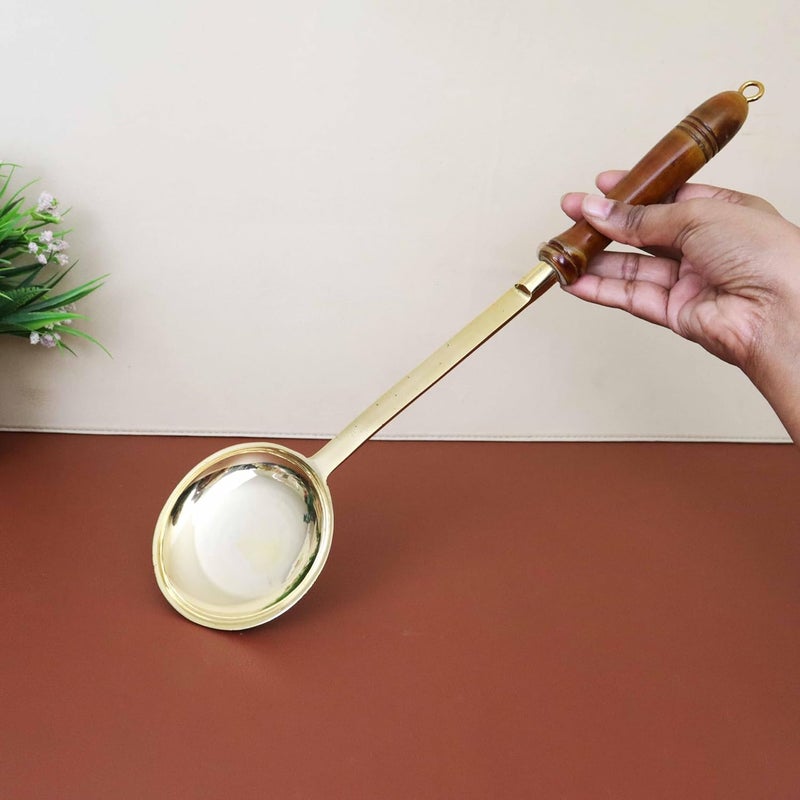 Putrika Traditional Handcrafted Brass Utensil Ladle Brass Cookware Serving Spoon Cooking LadleTableware Dinnerware Round Karandi - Image 3