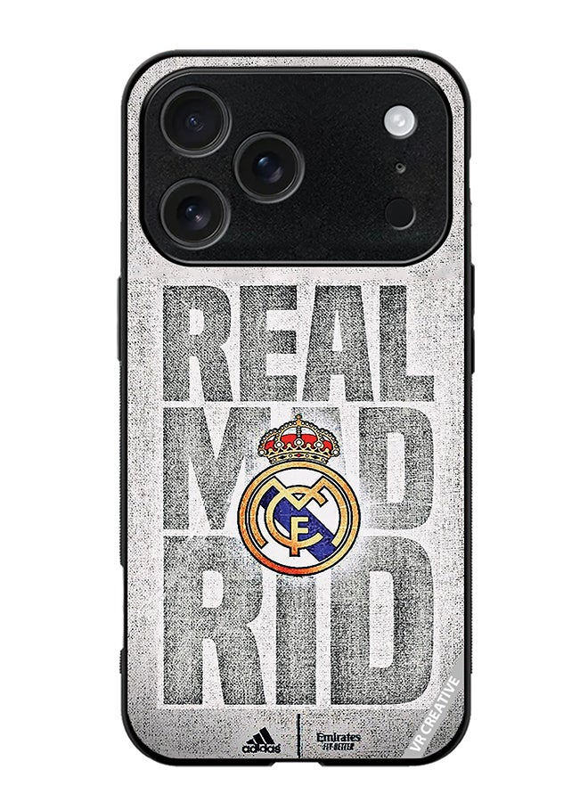VR CREATIVE غطاء حماية لجهاز آبل آيفون 17 برو ماكس بتصميم شعار ريال مدريد متعدد الألوان