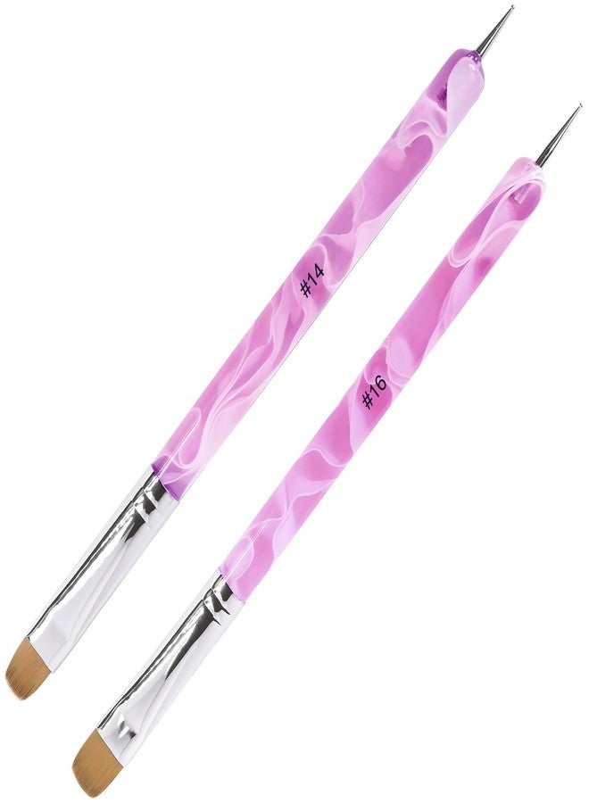 Kootinn Premium French Gel Acrylic Nail Art Brush & Dotting Tool - Professional Manicure Tool for Detailed Designs, Size #14 & #16, Elegant Pink Marble - Image 1