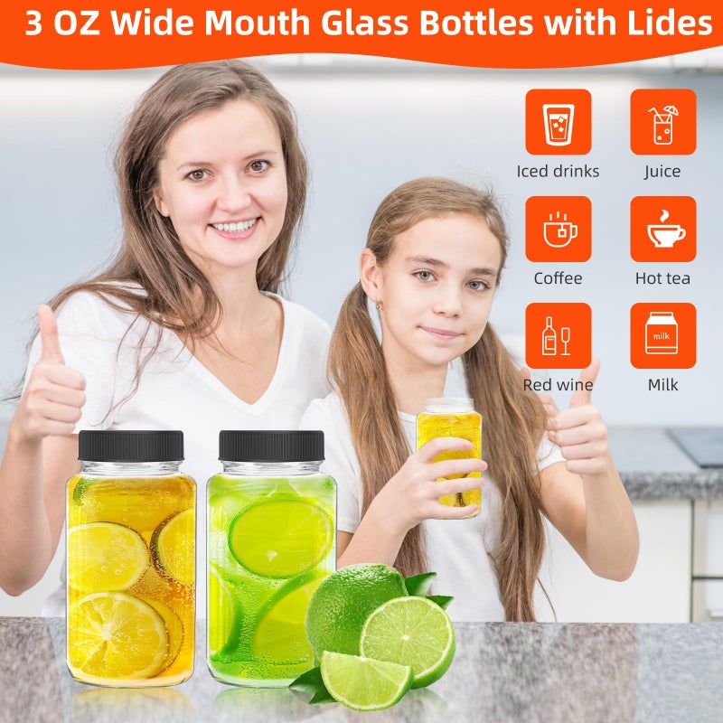 DODHEG 3 Ounce Juice Bottle, Glass Bulk Beverage Containers, Glass Drink Containers for Milk, Juice, Drinks Bottle Black Lid 9 Pcs - Image 4