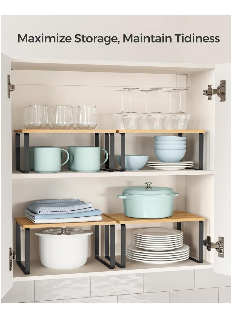 Generic 2 piece set of retractable kitchen shelving counter shelves, stackable, expandable, metal and engineered wood, black and natural  - Image 5