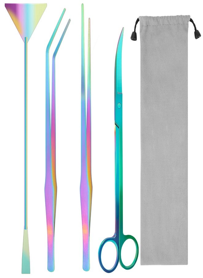 Liveek Aquarium Aquascape Tools Kit, 4 in 1 Anti-Rust Aquatic Plant Aquascaping Tool Stainless Steel Black Tweezers Scissors Spatula for Aquarium Tank Clean Fish Tank Aquascape Accessories Set - Image 1
